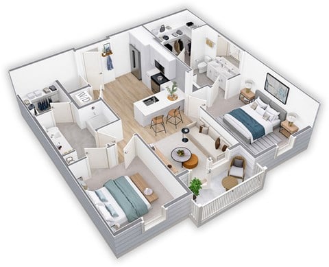 Floor plan for 2 beds, 2 baths, 958 sqft